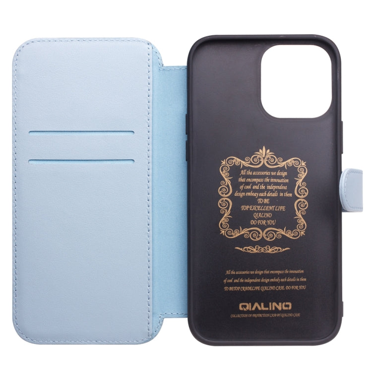 For iPhone 13 mini QIALINO Magnetic Buckle Phone Leather Case with Card Slot (Sierra Blue) - HoMEdemic™ 