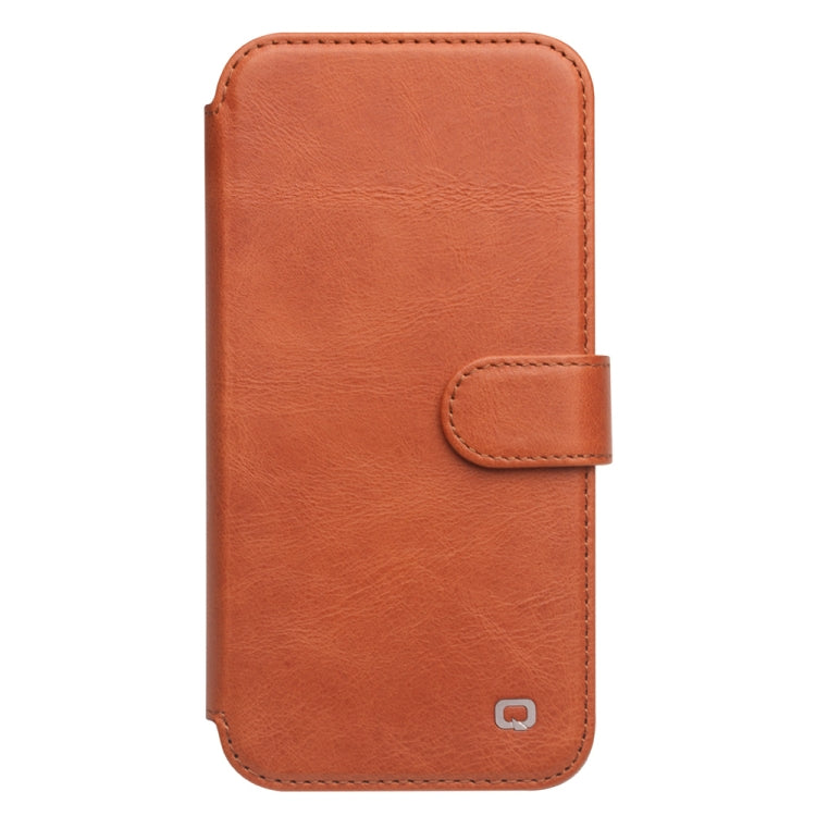 For iPhone 13 mini QIALINO Magnetic Buckle Phone Leather Case with Card Slot (Brown) - HoMEdemic™ 