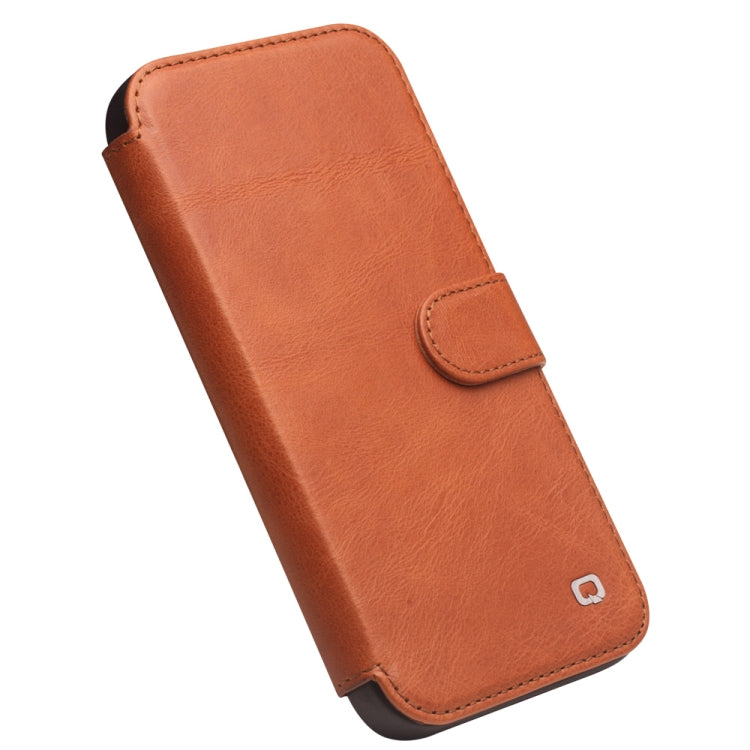 For iPhone 13 mini QIALINO Magnetic Buckle Phone Leather Case with Card Slot (Brown) - HoMEdemic™ 