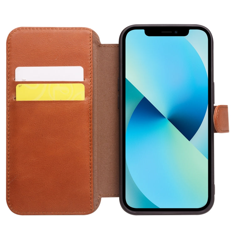 For iPhone 13 mini QIALINO Magnetic Buckle Phone Leather Case with Card Slot (Brown) - HoMEdemic™ 
