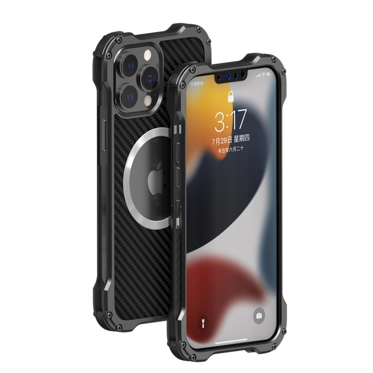 For iPhone 12 Pro Max R-JUST RJ51 Hollow Shockproof Metal Protective Phone Case(Dark Grey) - HoMEdemic™ 