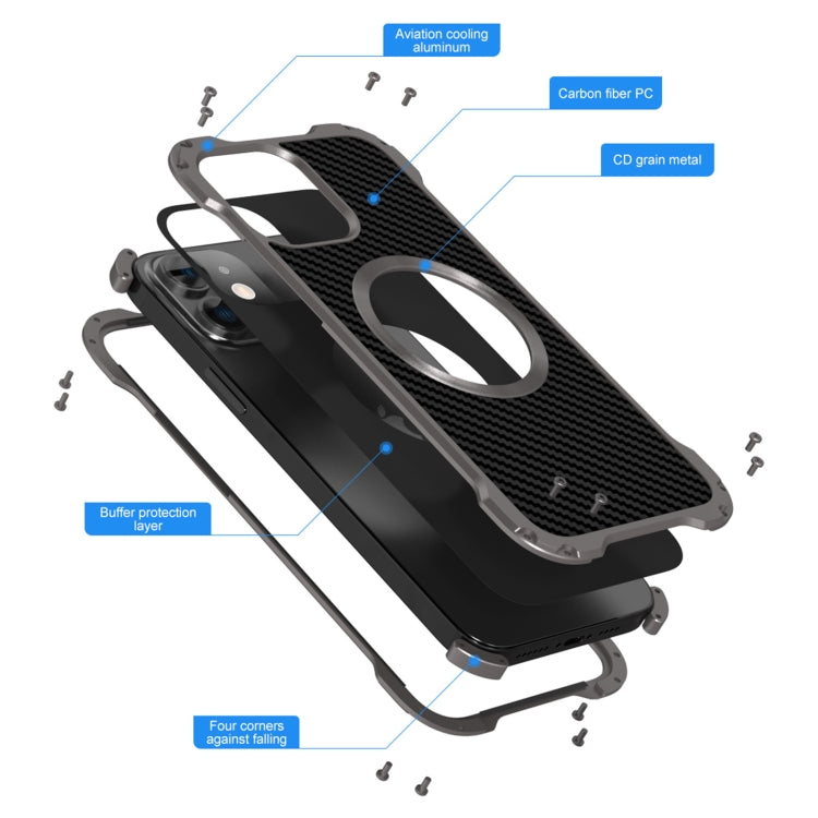 For iPhone 12 Pro Max R-JUST RJ51 Hollow Shockproof Metal Protective Phone Case(Dark Grey) - HoMEdemic™ 