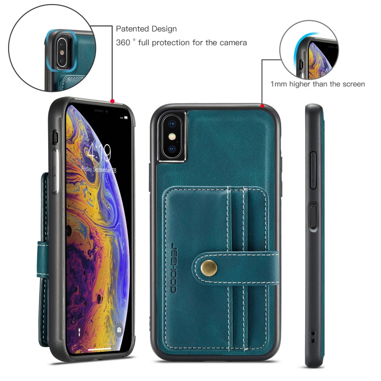 For iPhone XR JEEHOOD RFID Blocking Anti-Theft Wallet Phone Case(Blue) - HoMEdemic™ 