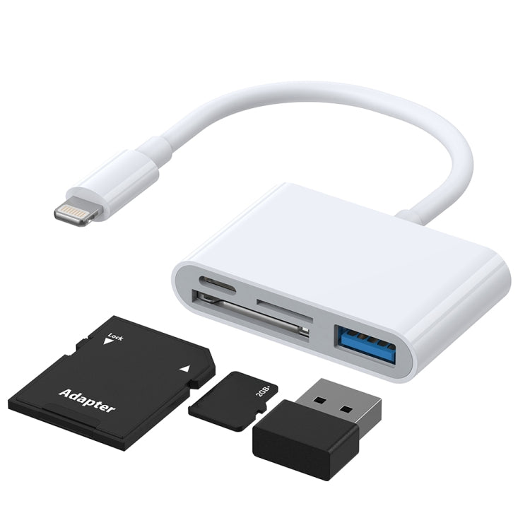 JOYROOM S-H142 4 in 1 8 Pin to SD / TF Card + 8 Pin Charge + USB Interface OTG Camera Reader Adapter(White) - HoMEdemic™ 