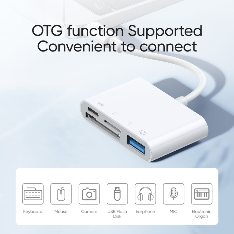 JOYROOM S-H142 4 in 1 8 Pin to SD / TF Card + 8 Pin Charge + USB Interface OTG Camera Reader Adapter(White) - HoMEdemic™ 
