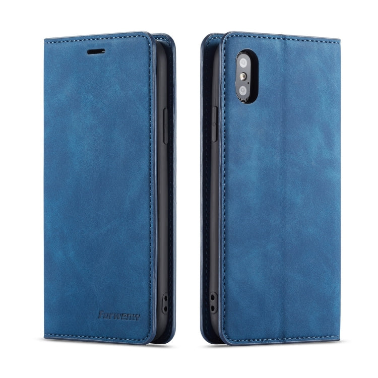 For iPhone XS Max Forwenw Dream Series Oil Edge Strong Magnetism Horizontal Flip Leather Case with Holder & Card Slots & Wallet & Photo Frame(Blue) - HoMEdemic™ 