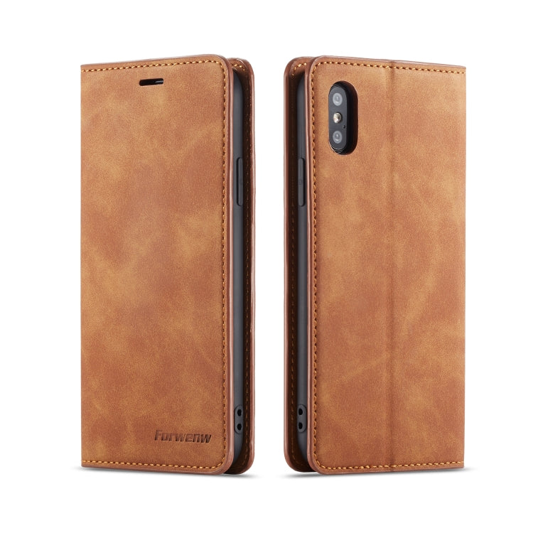 For iPhone X / XS Forwenw Dream Series Oil Edge Strong Magnetism Horizontal Flip Leather Case with Holder & Card Slots & Wallet & Photo Frame(Brown) - HoMEdemic™ 