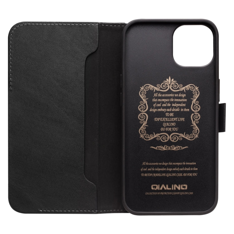 For iPhone 13 mini QIALINO Magnetic Buckle Leather Phone Case (Black) - HoMEdemic™ 