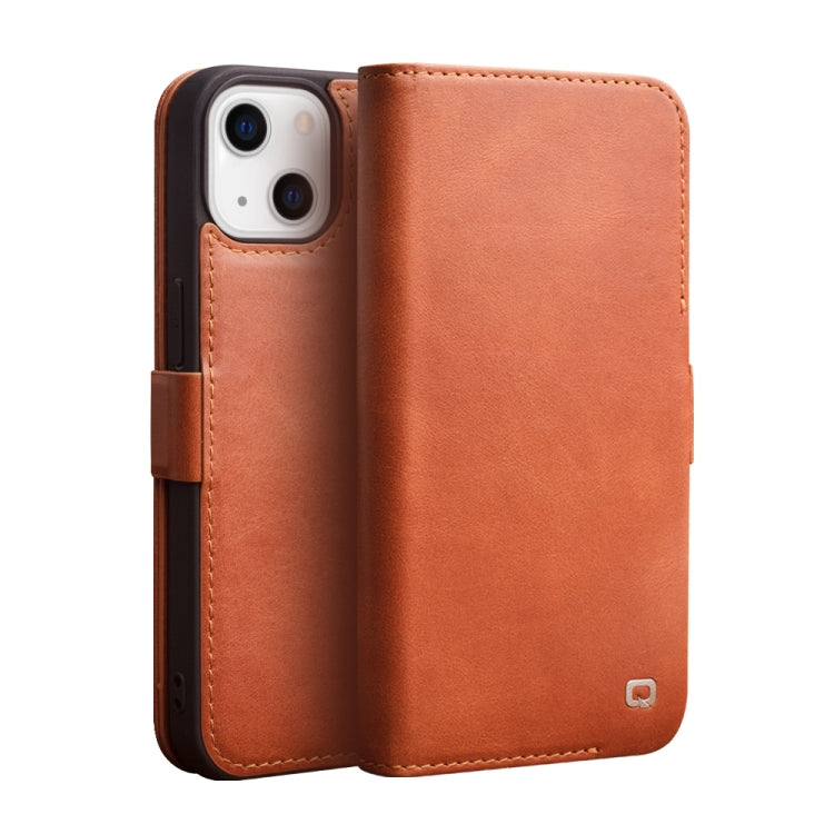 For iPhone 13 mini QIALINO Magnetic Buckle Leather Phone Case (Brown) - HoMEdemic™ 