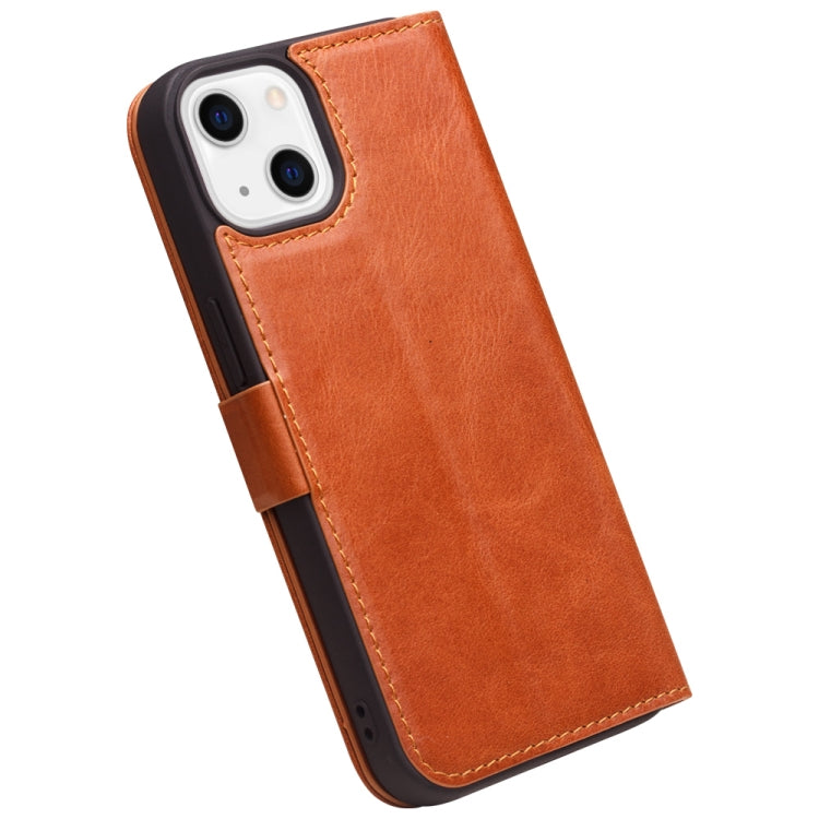 For iPhone 13 mini QIALINO Magnetic Buckle Leather Phone Case (Brown) - HoMEdemic™ 