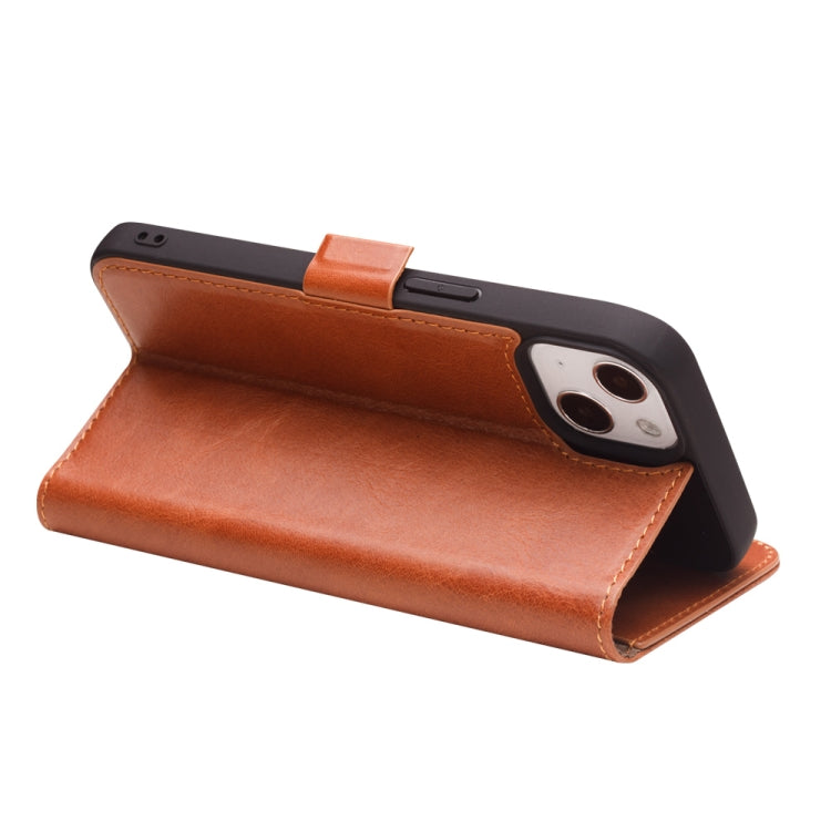 For iPhone 13 mini QIALINO Magnetic Buckle Leather Phone Case (Brown) - HoMEdemic™ 