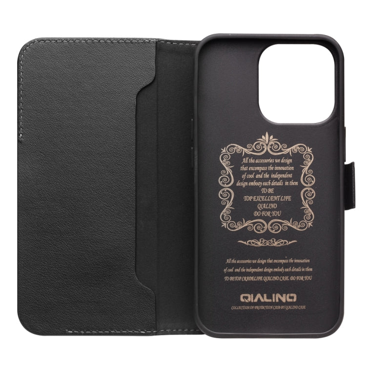 For iPhone 13 Pro Max QIALINO Magnetic Buckle Leather Phone Case (Black) - HoMEdemic™ 