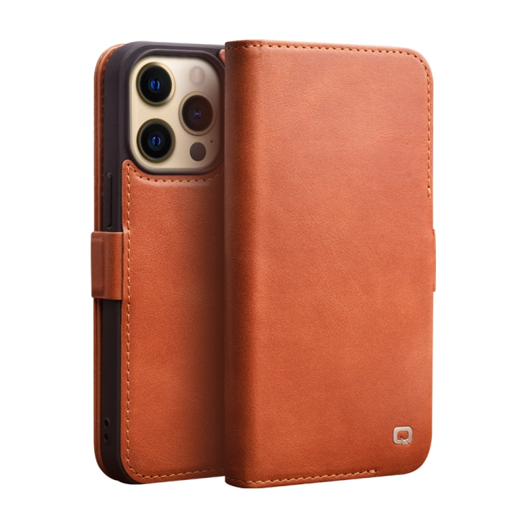 For iPhone 13 Pro Max QIALINO Magnetic Buckle Leather Phone Case (Brown) - HoMEdemic™ 