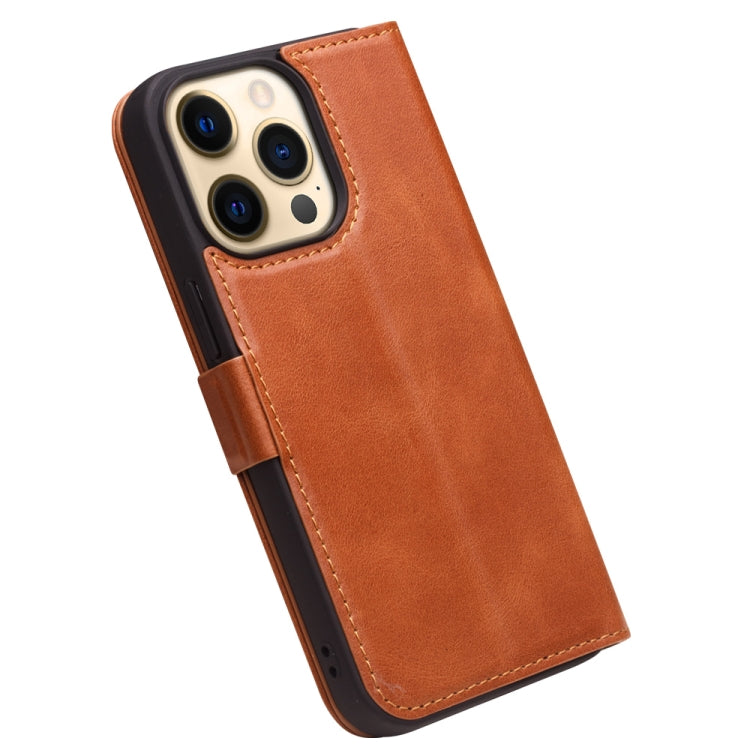 For iPhone 13 Pro Max QIALINO Magnetic Buckle Leather Phone Case (Brown) - HoMEdemic™ 