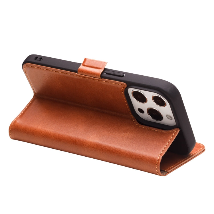 For iPhone 13 Pro Max QIALINO Magnetic Buckle Leather Phone Case (Brown) - HoMEdemic™ 