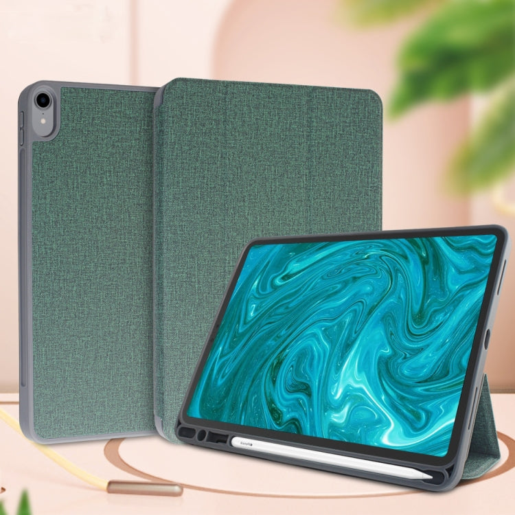 For iPad Mini 5 / 4 Mutural Exquisite Series Cloth Texture PU+TPU Leather Case with 3-Fold Holder & Pen Slot & Sleep & Wake-up Function(Green) - HoMEdemic™ 