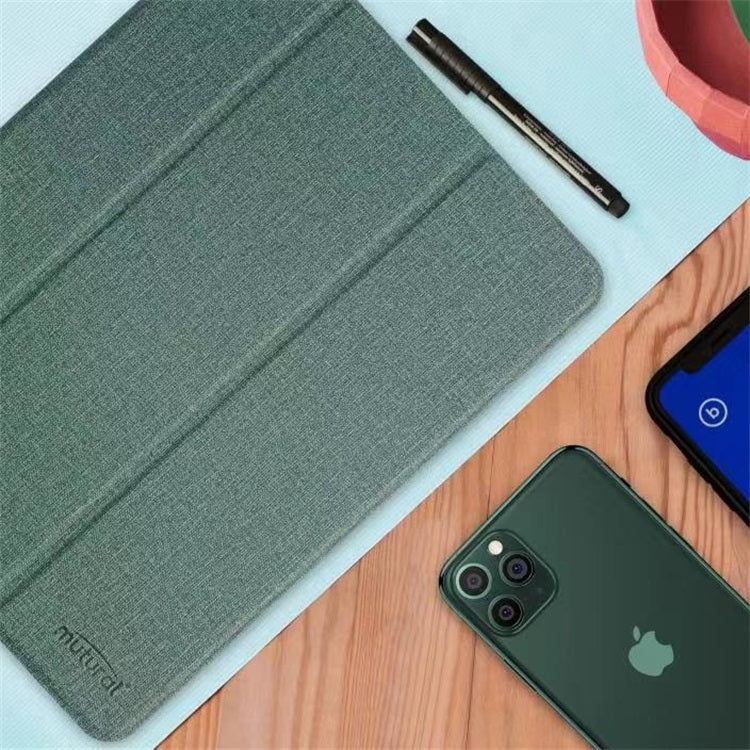 For  iPad 9.7 Mutural Exquisite Series Cloth Texture PU+TPU Leather Case with 3-Fold Holder & Pen Slot & Sleep & Wake-up Function(Green) - HoMEdemic™ 