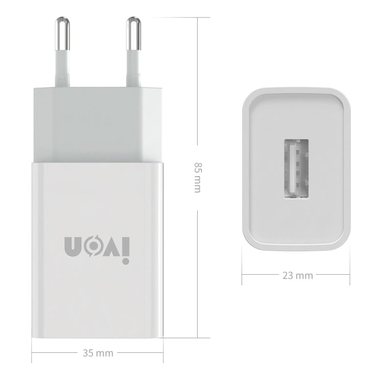 IVON AD-33 2 in 1 2.1A Single USB Port Travel Charger + 1m USB to 8 Pin Data Cable Set, EU Plug(White) - HoMEdemic™ 