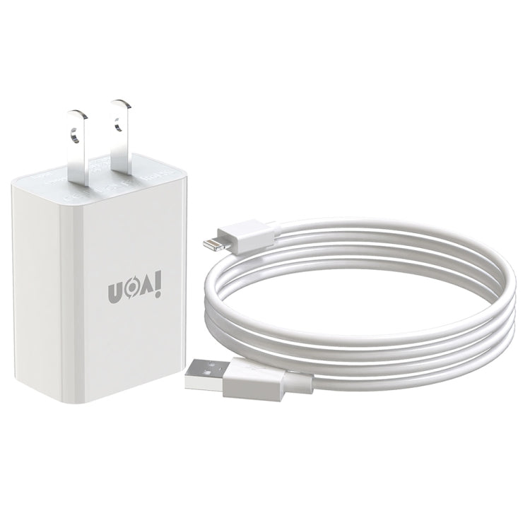 IVON AD-33 2 in 1 2.1A Single USB Port Travel Charger + 1m USB to 8 Pin Data Cable Set, US Plug(White) - HoMEdemic™ 