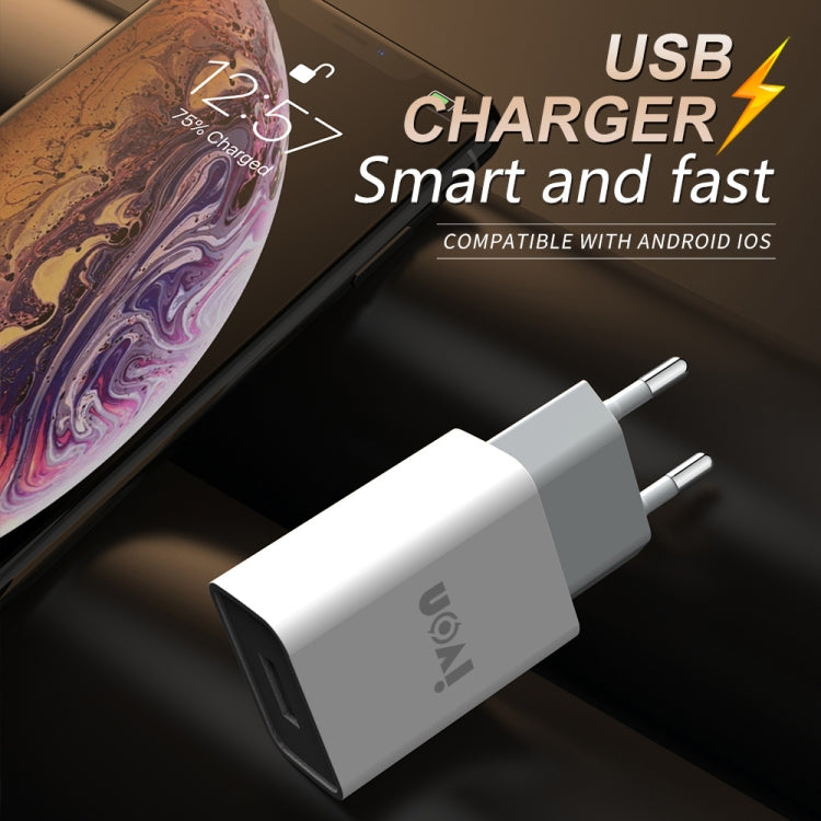 IVON AD-33 2 in 1 2.1A Single USB Port Travel Charger + 1m USB to 8 Pin Data Cable Set, US Plug(White) - HoMEdemic™ 