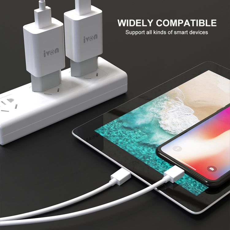 IVON AD-33 2 in 1 2.1A Single USB Port Travel Charger + 1m USB to 8 Pin Data Cable Set, US Plug(White) - HoMEdemic™ 