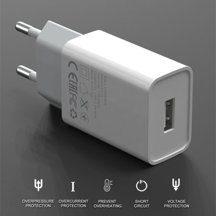 IVON AD-33 2 in 1 2.1A Single USB Port Travel Charger + 1m USB to 8 Pin Data Cable Set, US Plug(White) - HoMEdemic™ 