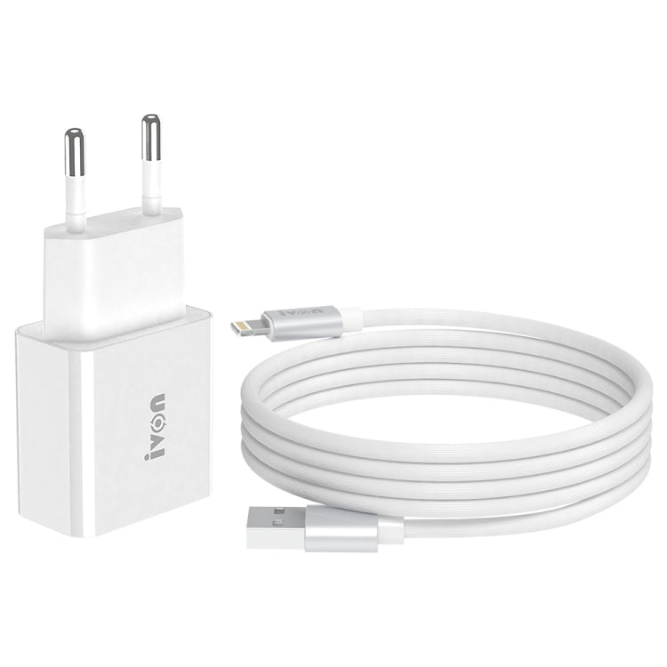 IVON AD-35 2 in 1 18W QC3.0 USB Port Travel Charger + 1m USB to 8 Pin Data Cable Set, EU Plug(White) - HoMEdemic™ 