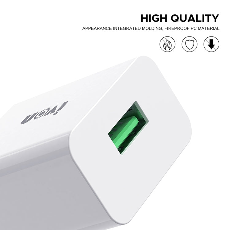 IVON AD-35 2 in 1 18W QC3.0 USB Port Travel Charger + 1m USB to 8 Pin Data Cable Set, EU Plug(White) - HoMEdemic™ 
