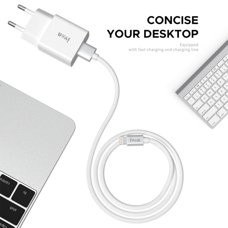 IVON AD-35 2 in 1 18W QC3.0 USB Port Travel Charger + 1m USB to 8 Pin Data Cable Set, EU Plug(White) - HoMEdemic™ 