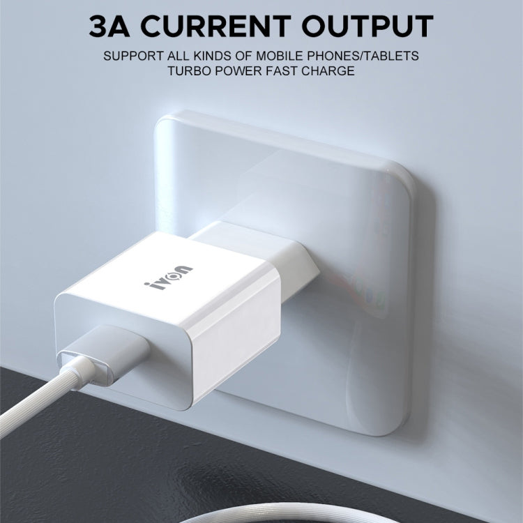 IVON AD-35 2 in 1 18W QC3.0 USB Port Travel Charger + 1m USB to 8 Pin Data Cable Set, EU Plug(White) - HoMEdemic™ 