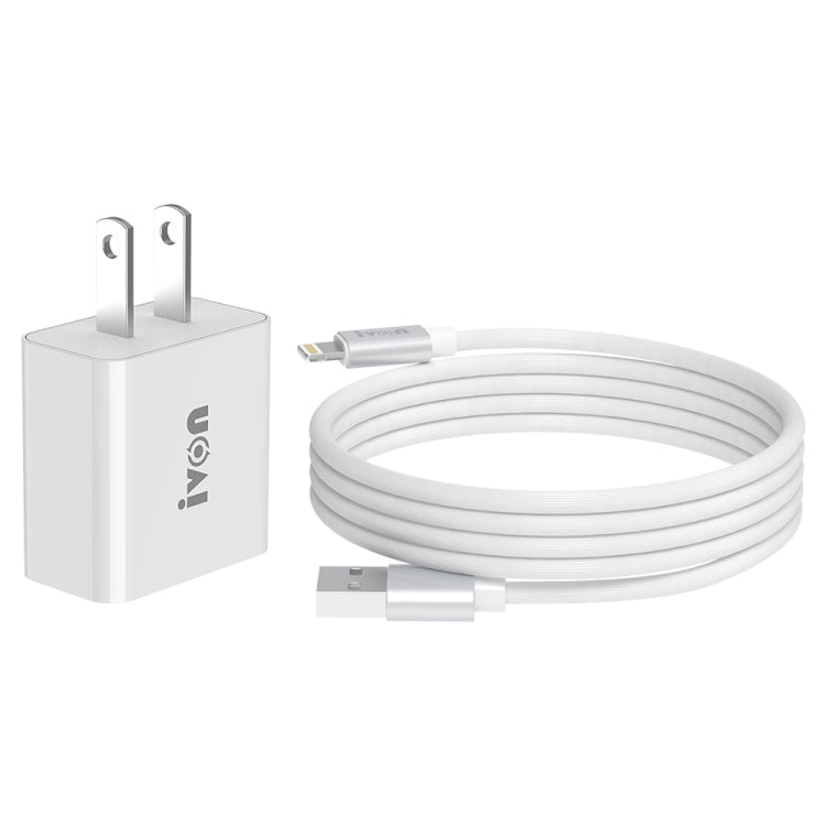 IVON AD-35 2 in 1 18W QC3.0 USB Port Travel Charger + 1m USB to 8 Pin Data Cable Set, US Plug(White) - HoMEdemic™ 