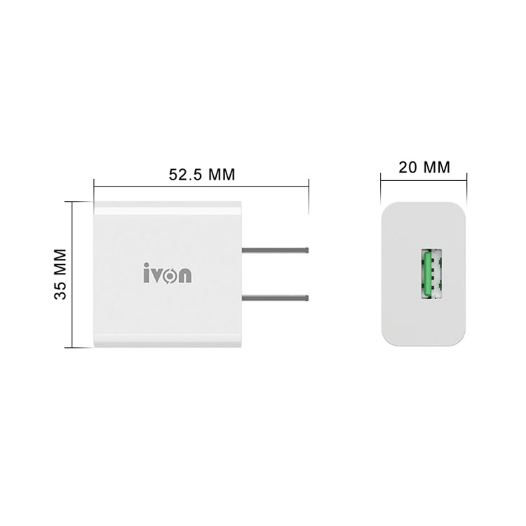 IVON AD-35 2 in 1 18W QC3.0 USB Port Travel Charger + 1m USB to 8 Pin Data Cable Set, US Plug(White) - HoMEdemic™ 