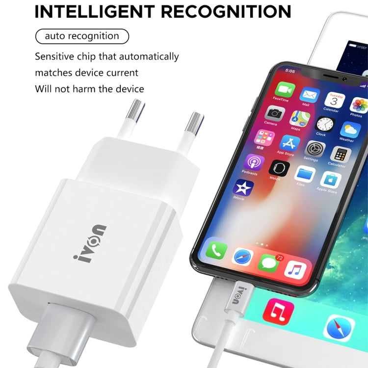 IVON AD-35 2 in 1 18W QC3.0 USB Port Travel Charger + 1m USB to 8 Pin Data Cable Set, US Plug(White) - HoMEdemic™ 