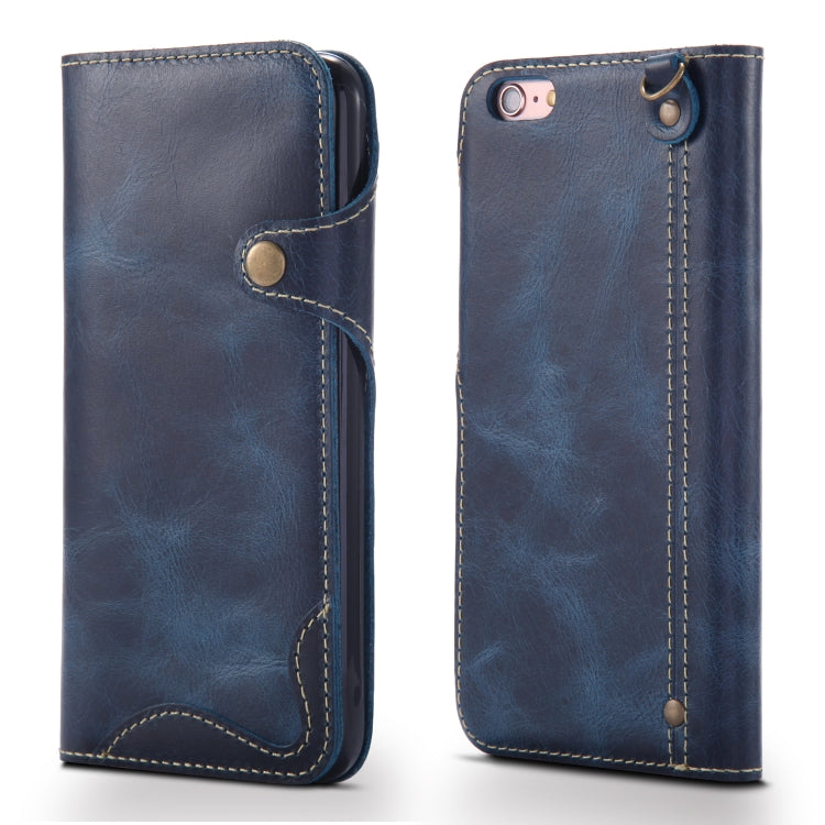 For iPhone 6 Denior Oil Wax Cowhide Magnetic Button Horizontal Flip Leather Case with Card Slots & Wallet(Dark Blue) - HoMEdemic™ 