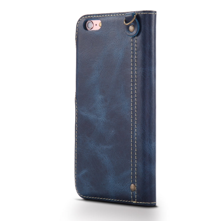 For iPhone 6 Denior Oil Wax Cowhide Magnetic Button Horizontal Flip Leather Case with Card Slots & Wallet(Dark Blue) - HoMEdemic™ 
