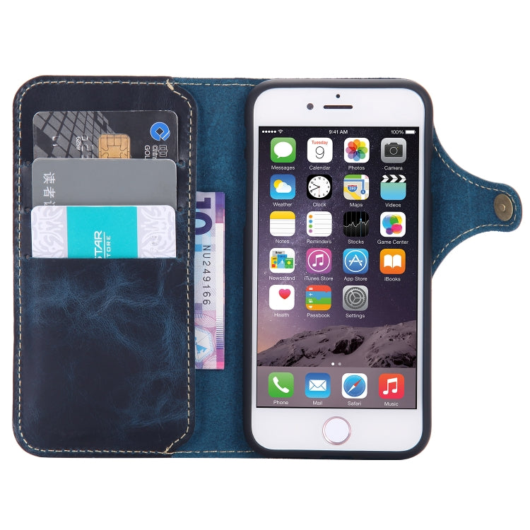 For iPhone 6 Denior Oil Wax Cowhide Magnetic Button Horizontal Flip Leather Case with Card Slots & Wallet(Dark Blue) - HoMEdemic™ 