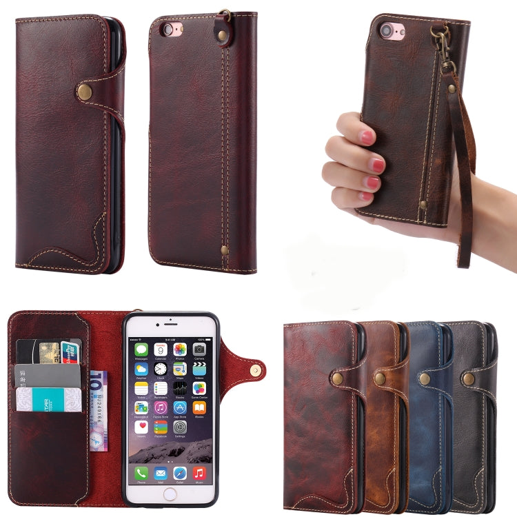 For iPhone 6 Denior Oil Wax Cowhide Magnetic Button Horizontal Flip Leather Case with Card Slots & Wallet(Dark Blue) - HoMEdemic™ 