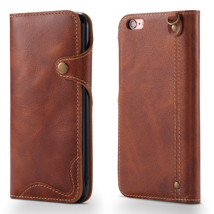 For iPhone 6 Denior Oil Wax Cowhide Magnetic Button Horizontal Flip Leather Case with Card Slots & Wallet(Brown) - HoMEdemic™ 