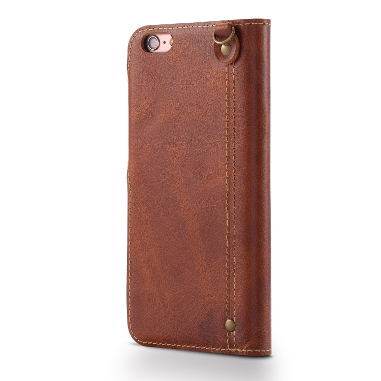 For iPhone 6 Denior Oil Wax Cowhide Magnetic Button Horizontal Flip Leather Case with Card Slots & Wallet(Brown) - HoMEdemic™ 