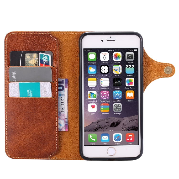 For iPhone 6 Denior Oil Wax Cowhide Magnetic Button Horizontal Flip Leather Case with Card Slots & Wallet(Brown) - HoMEdemic™ 