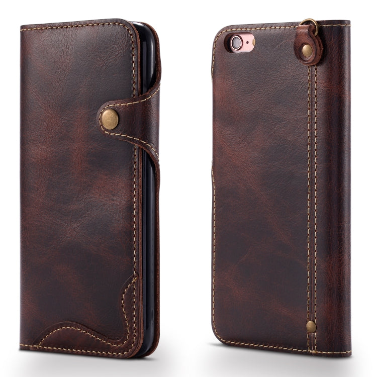 For iPhone 6 Denior Oil Wax Cowhide Magnetic Button Horizontal Flip Leather Case with Card Slots & Wallet(Dark Red) - HoMEdemic™ 