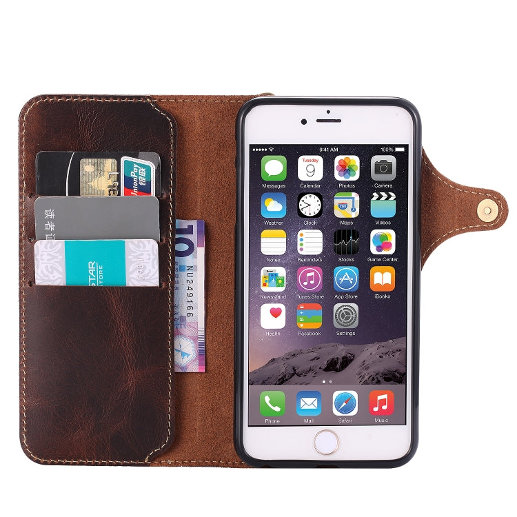 For iPhone 6 Denior Oil Wax Cowhide Magnetic Button Horizontal Flip Leather Case with Card Slots & Wallet(Dark Red) - HoMEdemic™ 