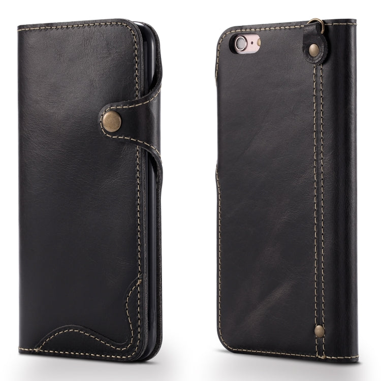 For iPhone 6 Plus / 6s Plus Denior Oil Wax Cowhide Magnetic Button Horizontal Flip Leather Case with Card Slots & Wallet(Black) - HoMEdemic™ 