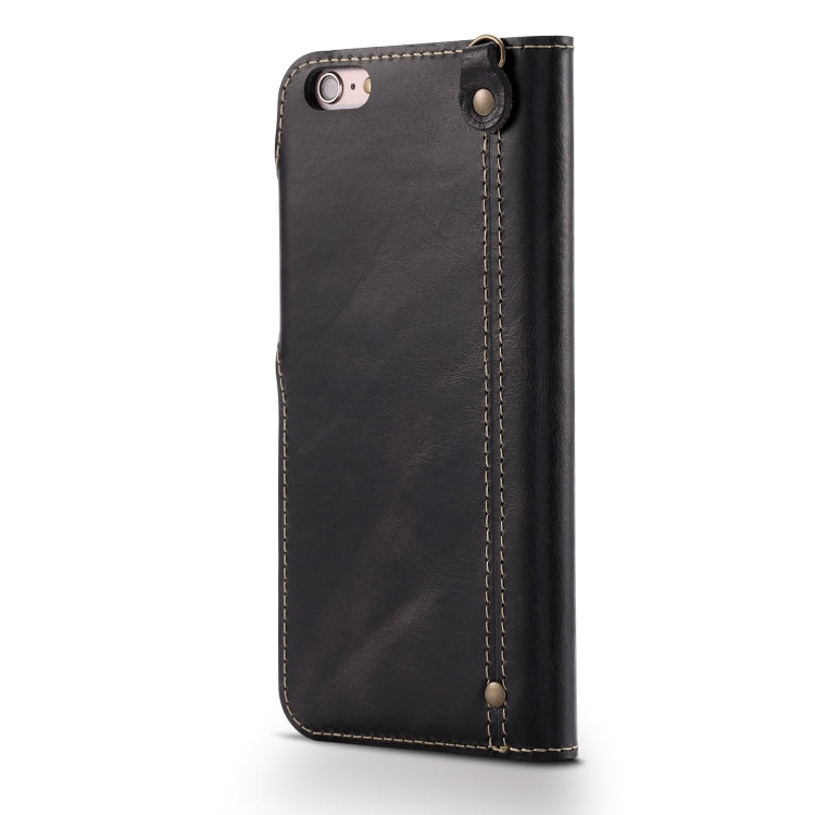 For iPhone 6 Plus / 6s Plus Denior Oil Wax Cowhide Magnetic Button Horizontal Flip Leather Case with Card Slots & Wallet(Black) - HoMEdemic™ 