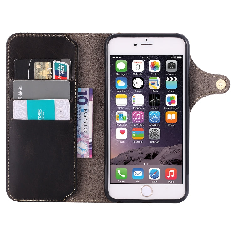 For iPhone 6 Plus / 6s Plus Denior Oil Wax Cowhide Magnetic Button Horizontal Flip Leather Case with Card Slots & Wallet(Black) - HoMEdemic™ 