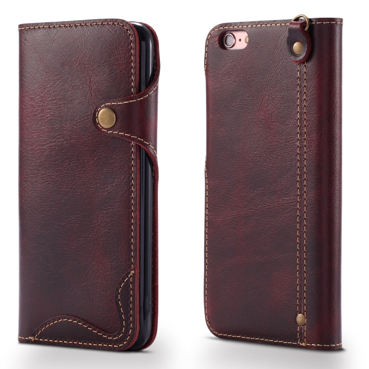 For iPhone 6 Plus / 6s Plus Denior Oil Wax Cowhide Magnetic Button Horizontal Flip Leather Case with Card Slots & Wallet(Dark Red) - HoMEdemic™ 