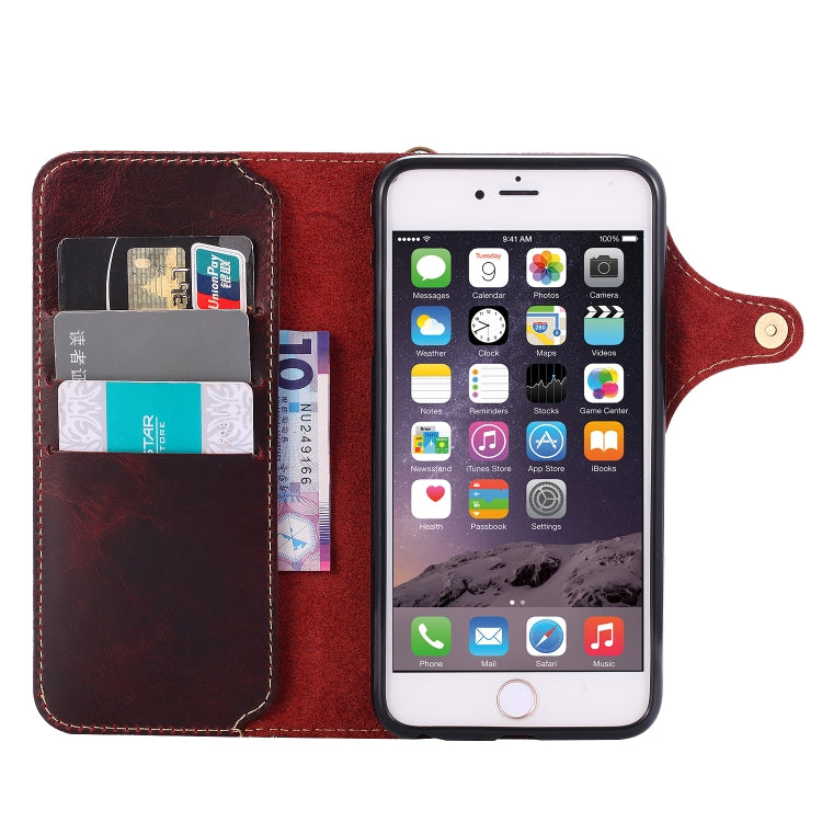 For iPhone 6 Plus / 6s Plus Denior Oil Wax Cowhide Magnetic Button Horizontal Flip Leather Case with Card Slots & Wallet(Dark Red) - HoMEdemic™ 