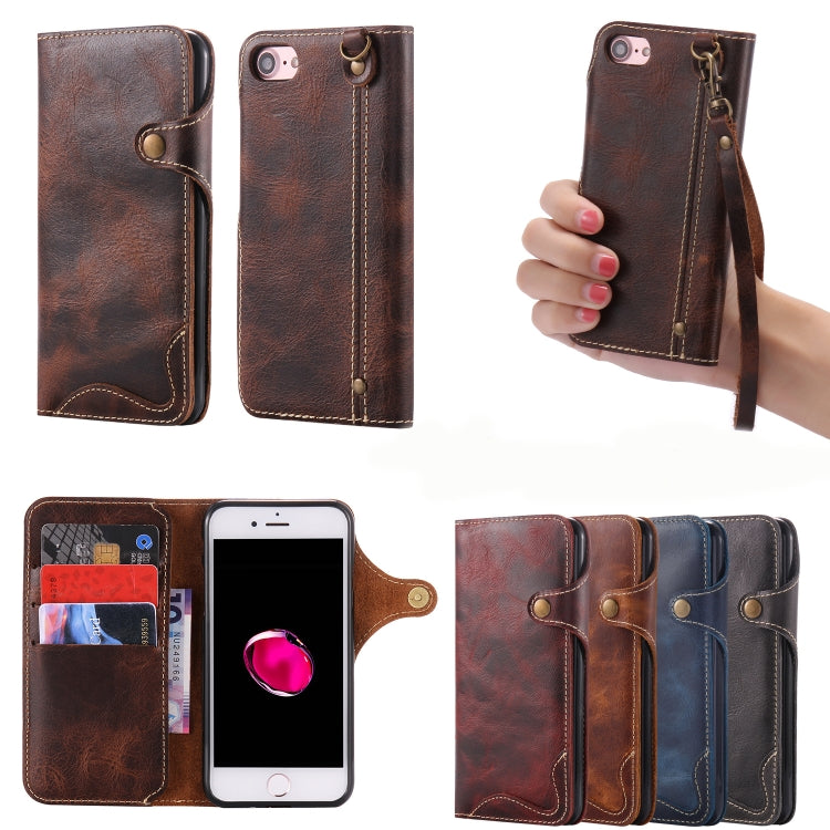 For iPhone 6 Plus / 6s Plus Denior Oil Wax Cowhide Magnetic Button Horizontal Flip Leather Case with Card Slots & Wallet(Dark Red) - HoMEdemic™ 