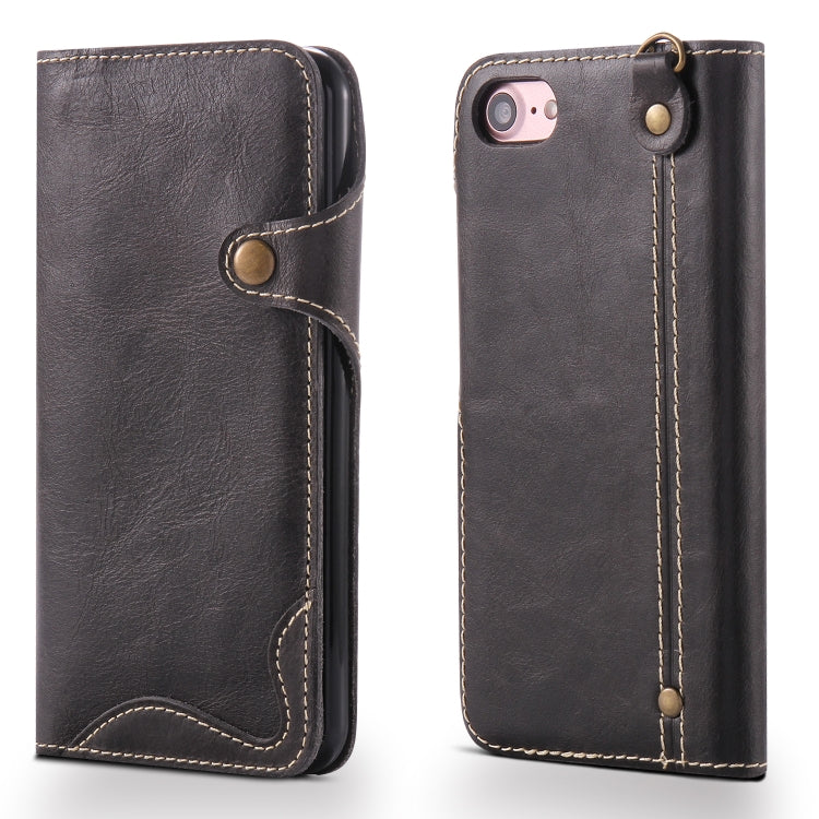 For iPhone 7 / 8 Denior Oil Wax Cowhide Magnetic Button Horizontal Flip Leather Case with Card Slots & Wallet(Black) - HoMEdemic™ 
