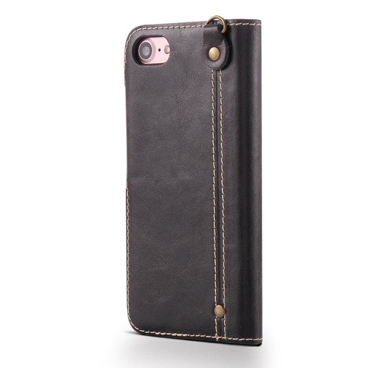 For iPhone 7 / 8 Denior Oil Wax Cowhide Magnetic Button Horizontal Flip Leather Case with Card Slots & Wallet(Black) - HoMEdemic™ 
